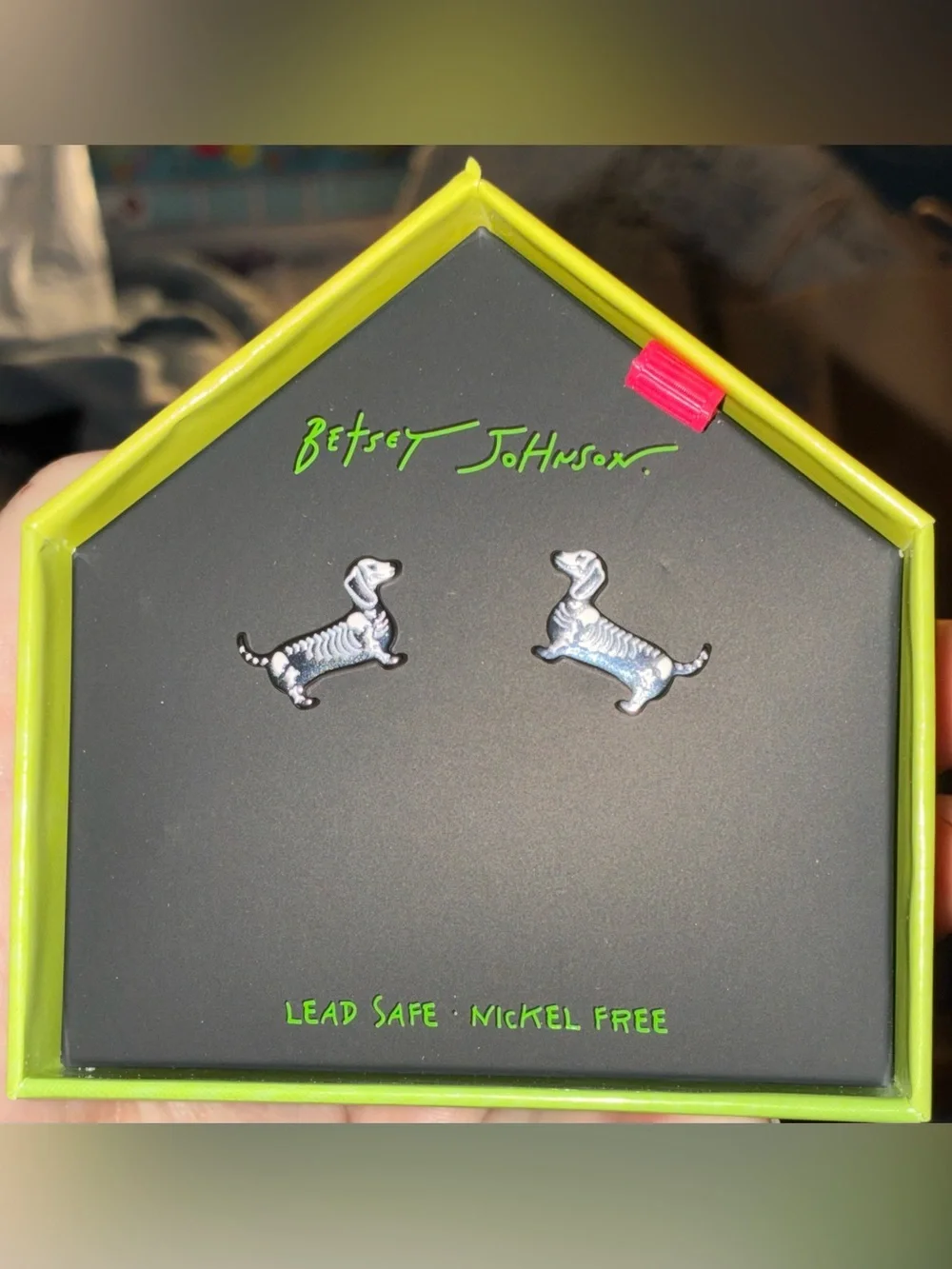 BETSEY JOHNSON Halloween Skeleton Dachshund Dog Puppy Creepy Earrings NEW NWT